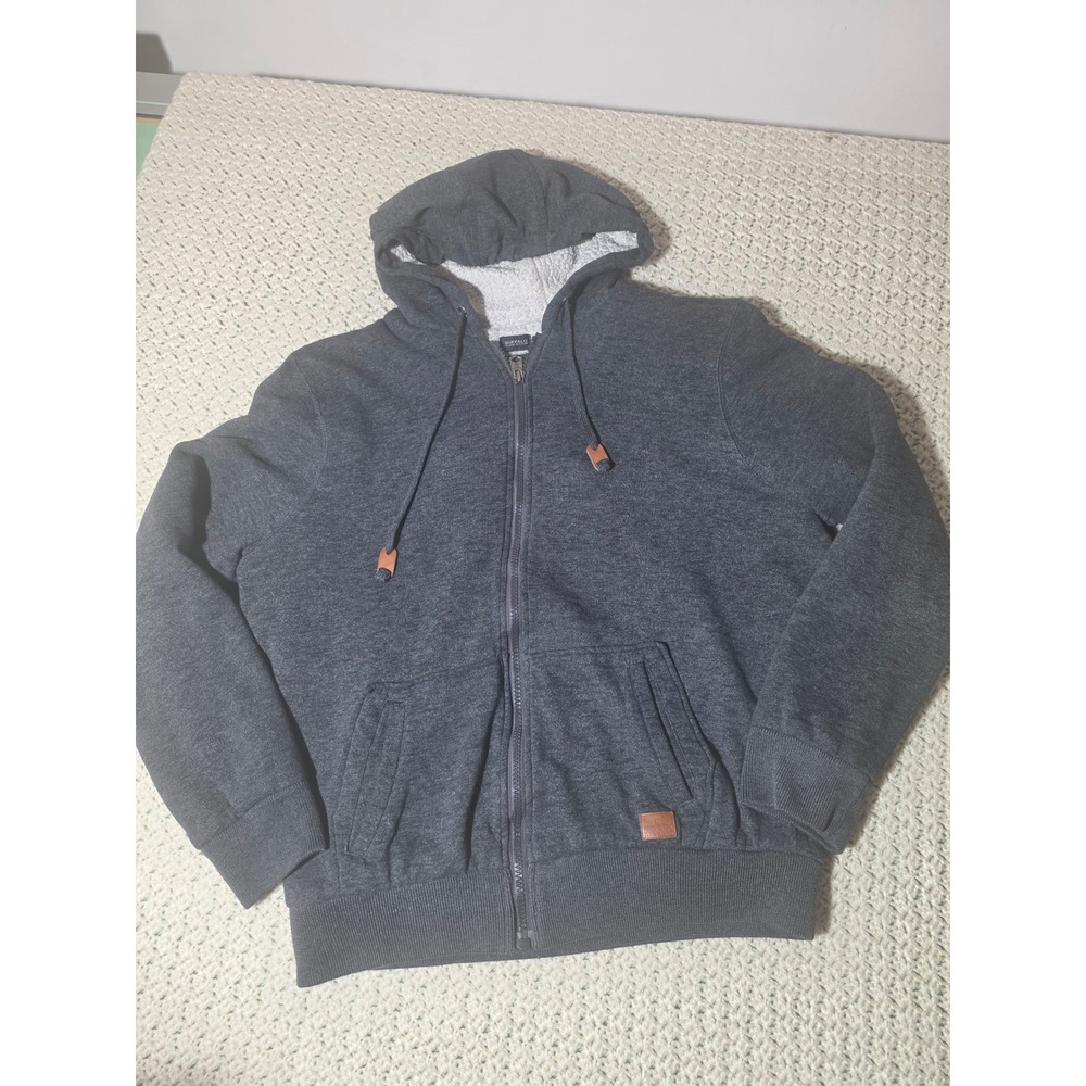 Buffalo David Bitton Hoodie Mens XL Grey Excellent Sherpa Lined Full Zip Jacket